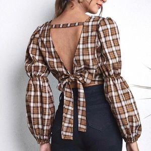 NEW Tied Backless Tartan Crop Top